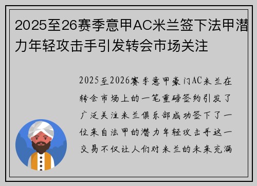 2025至26赛季意甲AC米兰签下法甲潜力年轻攻击手引发转会市场关注